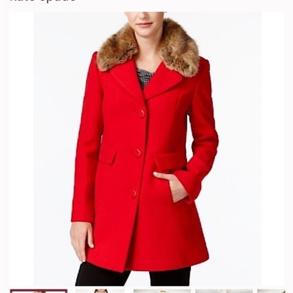 KATE SPADE NY Red Wool Convertible
Faux Fur Coat Pockets Button Front Sz XS - Picture 2 of 14